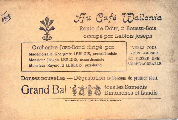 Boussu : Invitation  un grand bal en 1939
