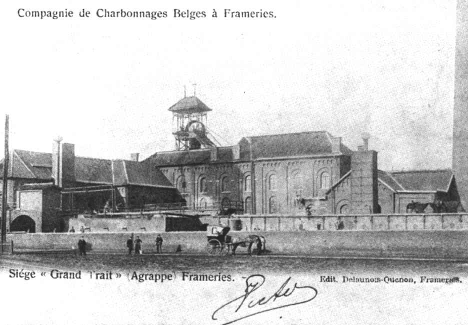 Frameries : Puits n 3 dit " Grand Trait" de la Compagnie des Charbonnages Belges. Situation  la limite de Frameries et de La Bouverie.
