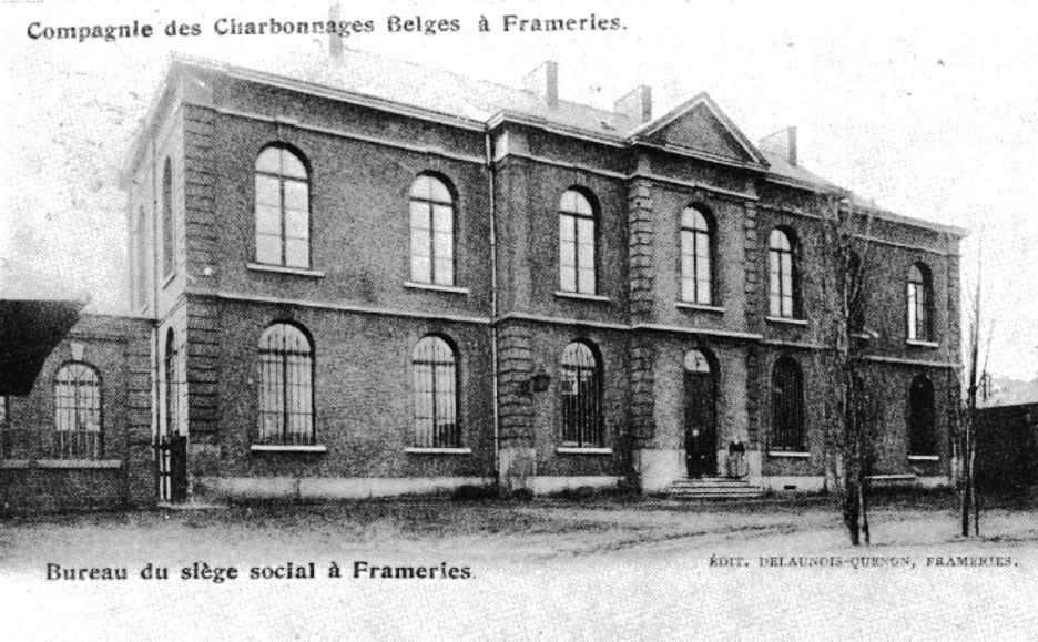 Frameries : Sige social de la Compagnie des Charbonnages Belges. Situation : dans la cour de l' Agrappe.