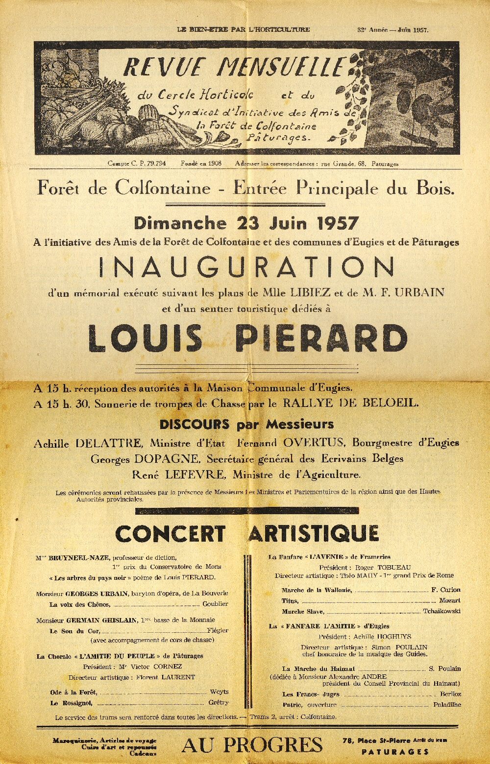 Pâturages : Revue mensuelle du Cercle Horticole de juin 1957.