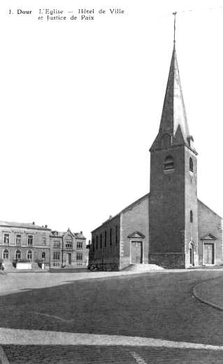 Dour : L'glise et l'hotl de ville.