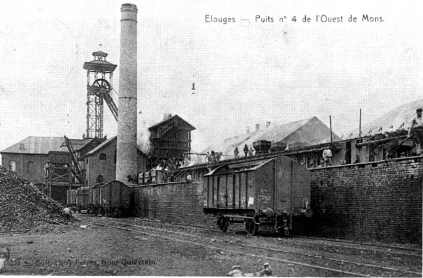 Elouges : puits n4 de la S.A. des Charbonnages Unis de l'Ouest de Mons dit "Grande Veine", situ rue Grande Veine (anciennement rue Ferrer).