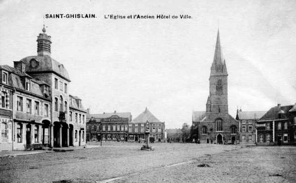 Saint-Ghislain : l'glise et l'ancien Htel de Ville.