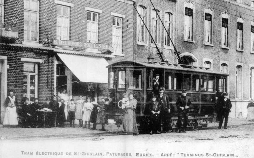 Saint-Ghislain : Arrt terminus du tram lectrique.