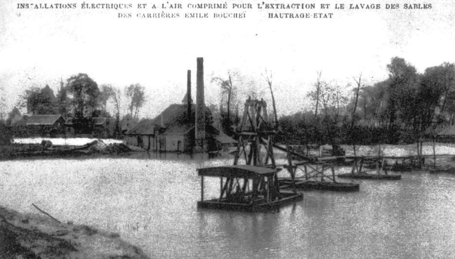 Hautage : Carrire de sable Emile Bouch avec ses installations lectriques et d'air comprim utilises pour l'extraction et le lavage. Cette carrire offrait une dizaine de qualit de sable.