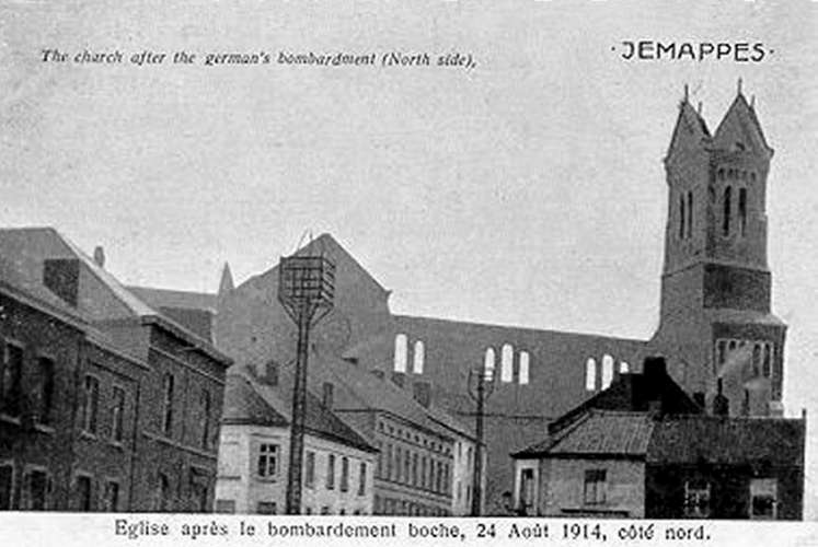 Jemappes : L'glise aprs le bombardement d'aot 1914./