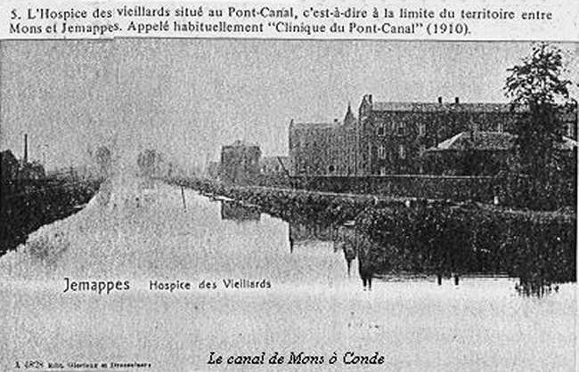 Jemappes en 1910 : Hospice situ au Pont-Canal.