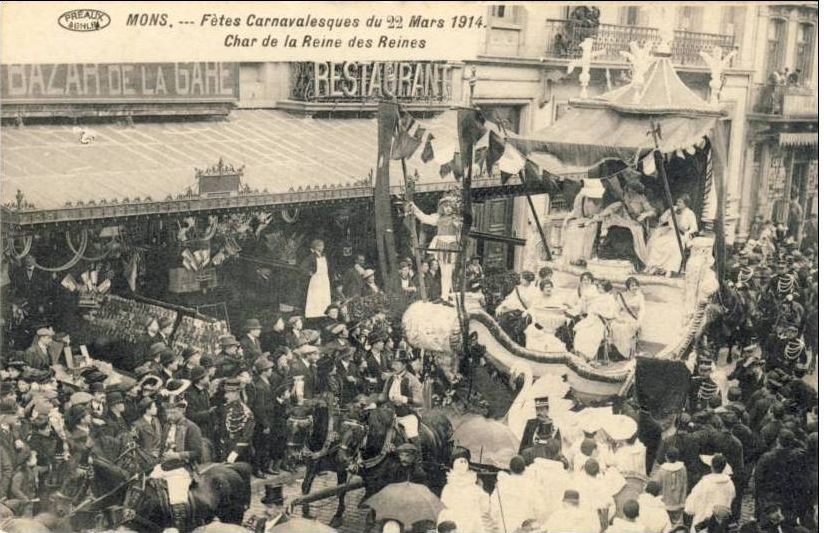 Mons : Ftes Carnavalesques du 22 Mars 1914 - Char de la Reine des Reines. 