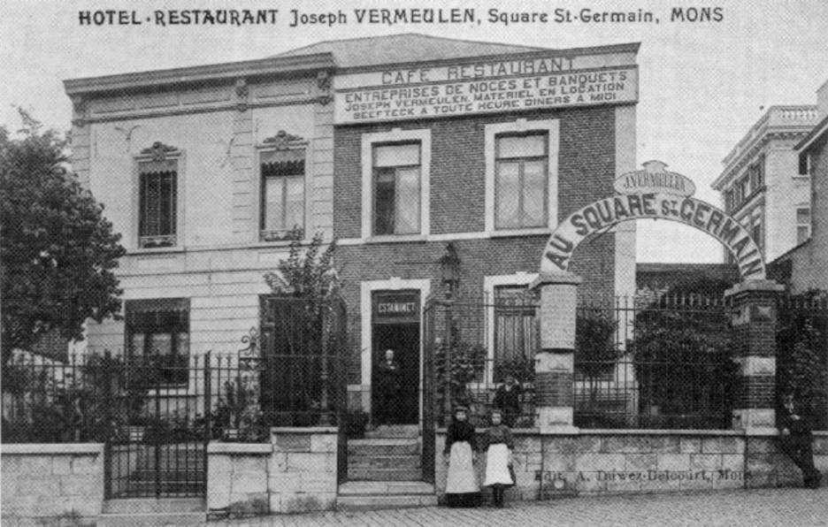 Mons : Caf-restaurant de Joseph Vermeulen au square St-Germain. On pouvait y trouver un beefsteak  toute heure.