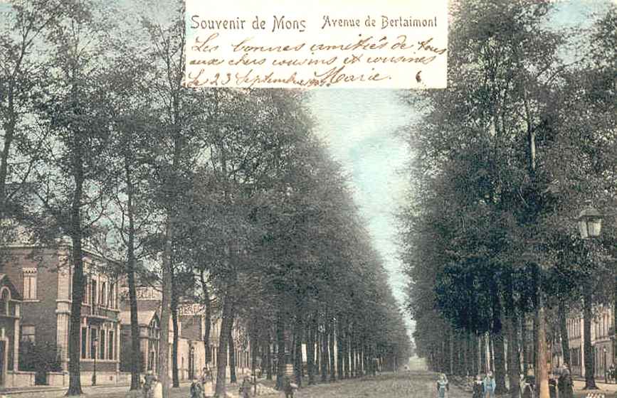 Mons : Avenue de Bertaimont anime en 1901.