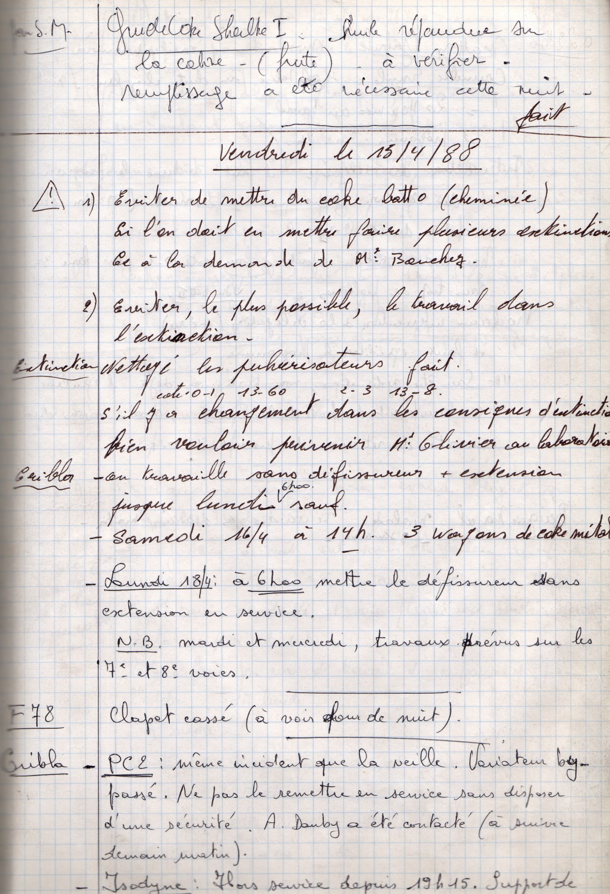 Tertre : Une page du cahier de four.