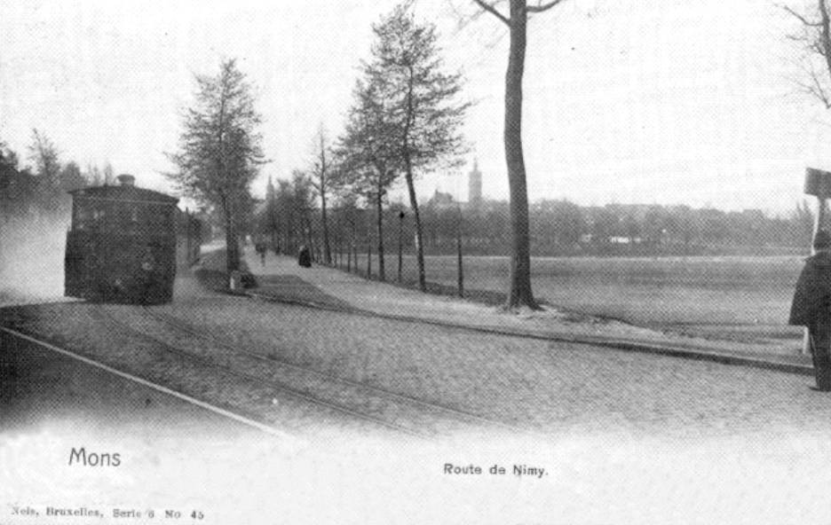 Mons : le tram  vapeur sur l'avenue de Nimy reliant Mons  Casteau.